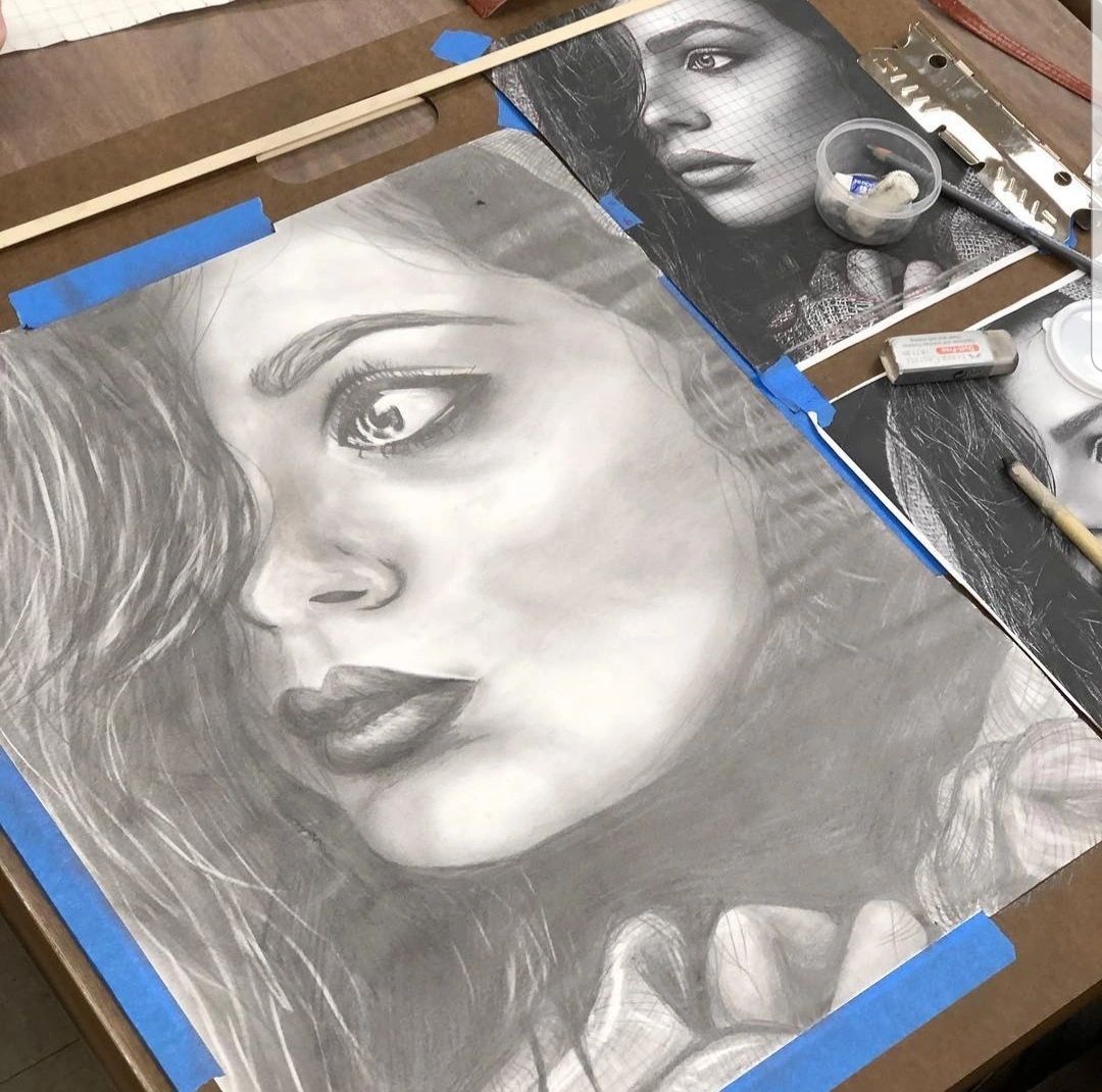 Detailed portrait drawing by Rebecca Stephen